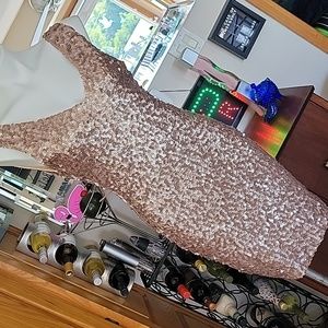 Unbranded champagne/rose gold sleeveless stretch sequined dress. Large.